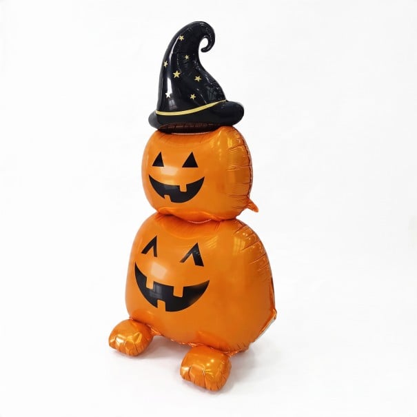 Pallone Gonfiabile a Forma di Zucca con Cappello da Strega Pallone in Piedi Decorazione di Halloween Due Zucche Sovrapposte Decorazione per Feste 1