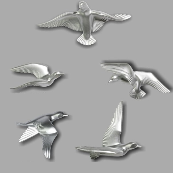 Palomas decorativas para la pared 5 uds. plateado