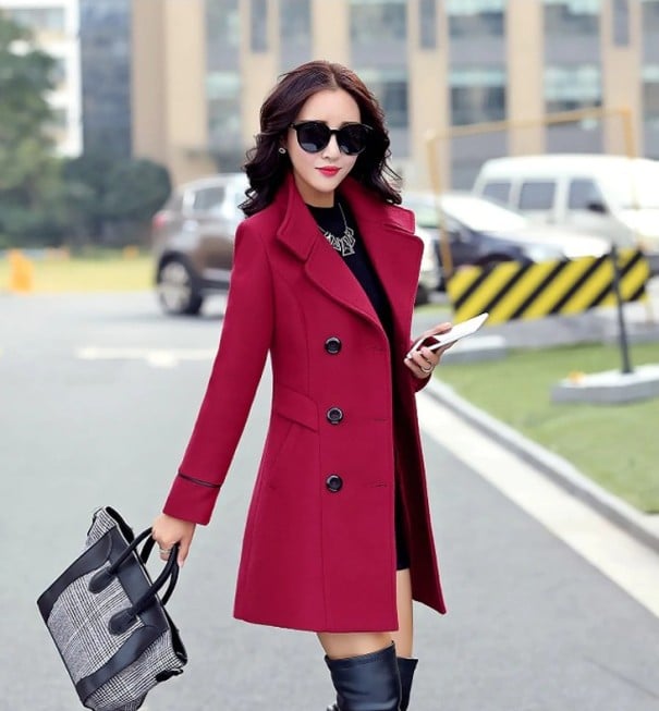 Palton elegant de dama J899 burgundy L