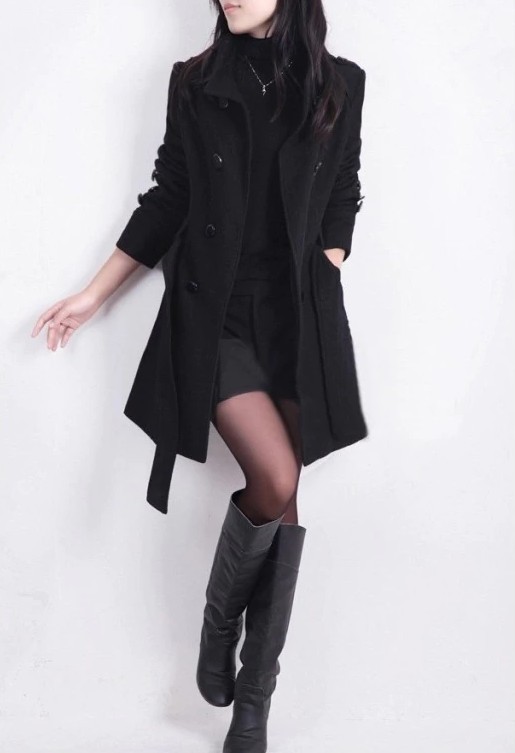 Palton lung și elegant pentru femei J1225 negru XL