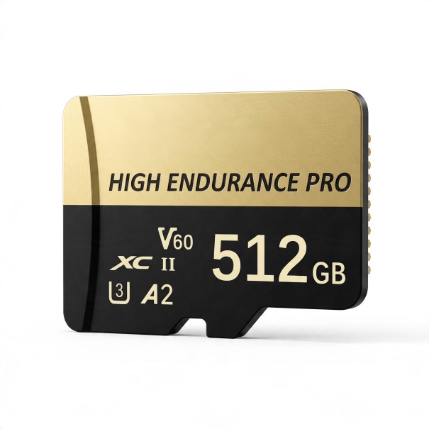 Paměťová karta Micro SD 512 GB High Endurance Pro MicroSDXC V60 U3 A2 S adaptérem SD Zlatá a černá Do kamery fotoaparátu i mobilu 1