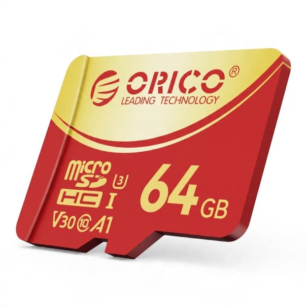 Paměťová karta ORICO Micro SD 64 GB Čtení 100 MB/s Zápis 50 MB/s U3 V30 A1 Class 10 Červená a zlatá Na nahrávání videa 4K UHD 1