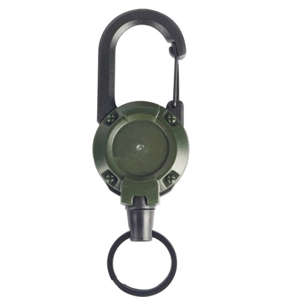 Pandantiv retractabil de pescuit cu arc retractabil din oțel și carabinier Suport robust retractabil pentru echipament de pescuit Susține în siguranță echipamentul de pescuit Mulinetă practică pentru clești și foarfece verde armată