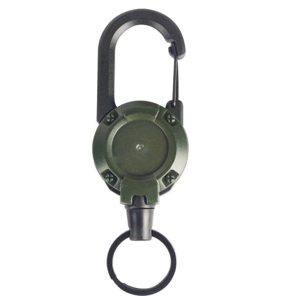 Pandantiv retractabil de pescuit cu arc retractabil din oțel și carabinier Suport robust retractabil pentru echipament de pescuit Susține verde armată