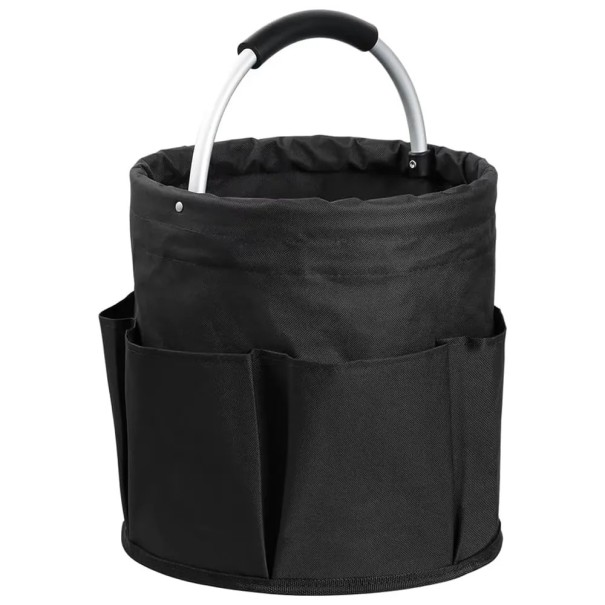 Panier pliable pour outils avec poches extérieures rotatives capacité 17 L diamètre 28 cm et hauteur 28 cm noir