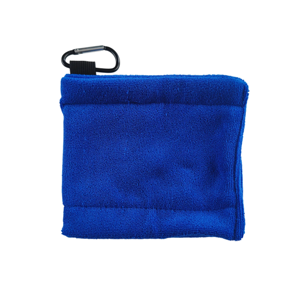 Panno di pulizia per golf in microfibra 14 x 12 cm Panno morbido con gancio Accessorio compatto e portatile per la pulizia di bastoni e palline blu
