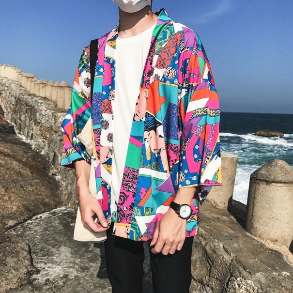 Pánská barevná bunda s japonskými motivy XL
