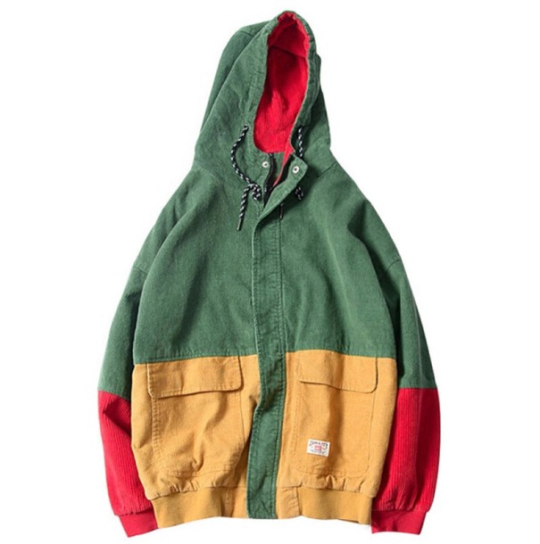 Pánská barevná bunda s kapucí J1410 zelená XXS