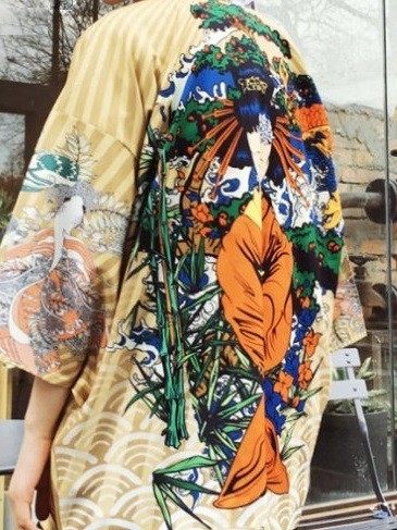 Pánská bunda japonského stylu s potiskem J2041 khaki 3XL