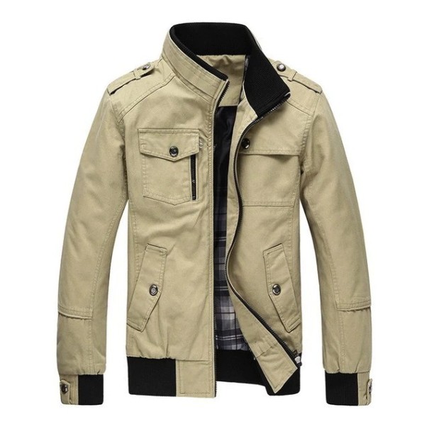 Pánska bunda s golierom J2588 khaki L