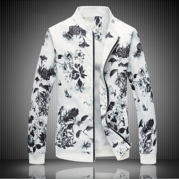 Pánská bunda s květinami - Bílá 3XL