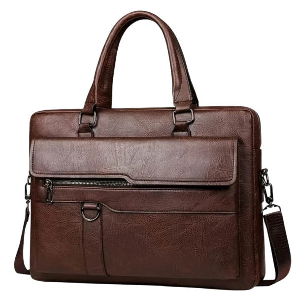 Pánská crossbody taška na notebook 37 x 28 x 6 cm se dvěma madly odnímatelným popruhem a přední kapsou na zip do práce i na cesty hnědá