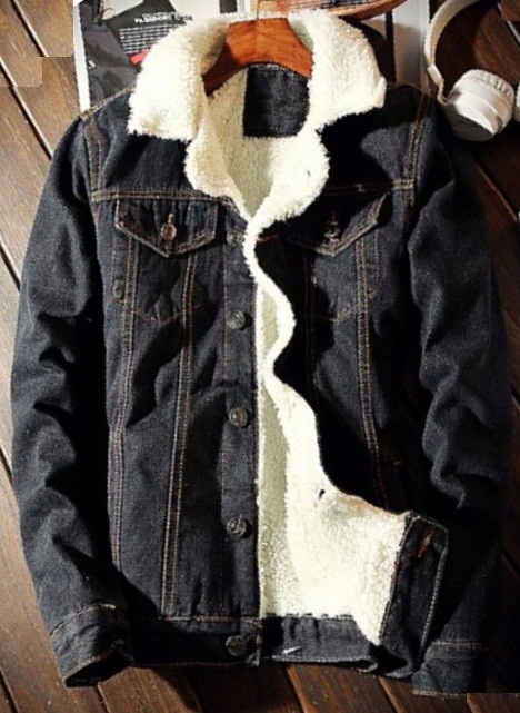 Pánská džínová bunda s kožíškem J2052 černá XS