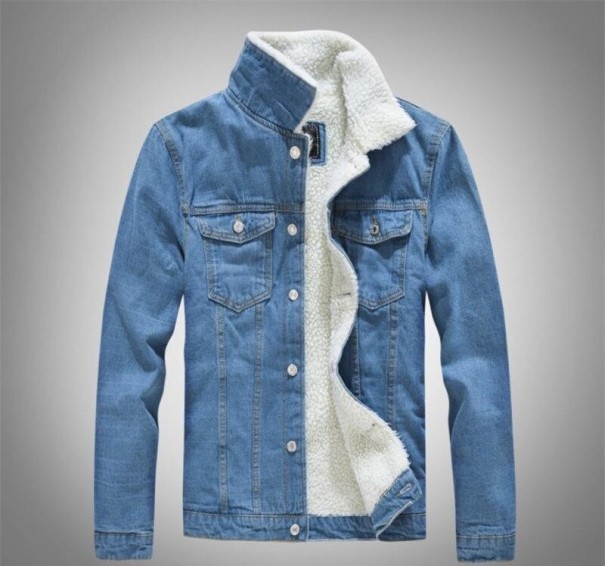 Pánská džínová bunda s kožíškem modrá XXL