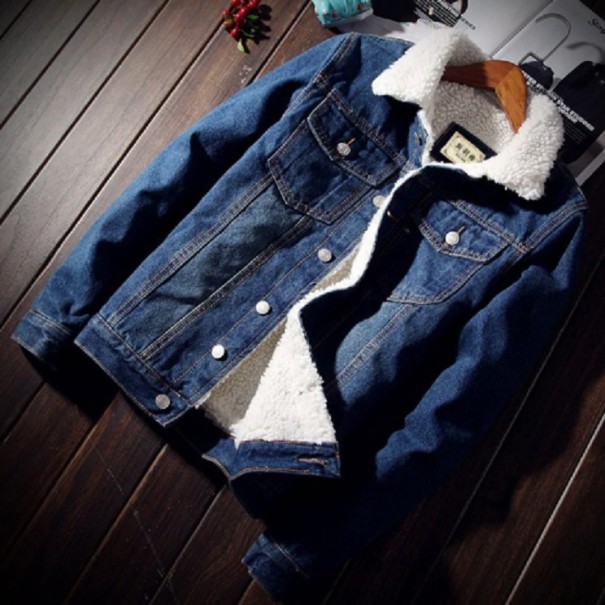 Pánska džínsová bunda s kožúškom J2052 tmavo modrá S