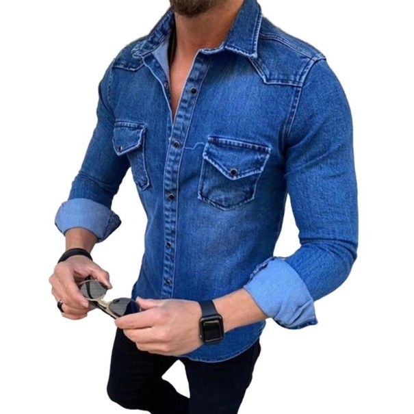 Pánska džínsová košeľa F536 modrá M