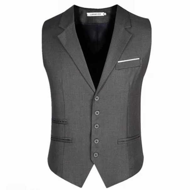 Pánska elegantná vesta s límečkom na gombíky s kapsami a kapsičkou na prse Jednobarevná spoločenská vesta Rôzne farby Bavlna Polyester sivá XS