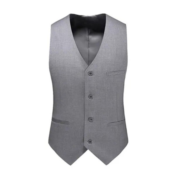 Pánská elegantní vesta na knoflíky s kapsami a kapsičkou na prsou Jednobarevná společenská vesta Různé barvy Formální styl Polyester šedá XS