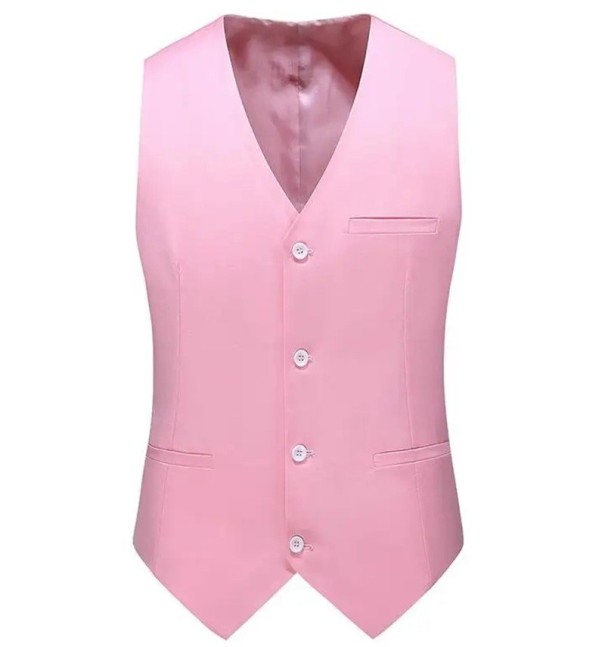 Pánská elegantní vesta na knoflíky s kapsami a kapsičkou na prsou Jednobarevná společenská vesta Různé barvy Formální styl Polyester světle růžová XXS