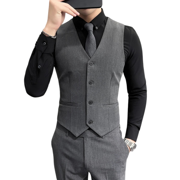 Pánská elegantní vesta s kapsami Jednobarevná společenská vesta na knoflíky Různé barvy Formální styl Viskóza Polyester šedá S