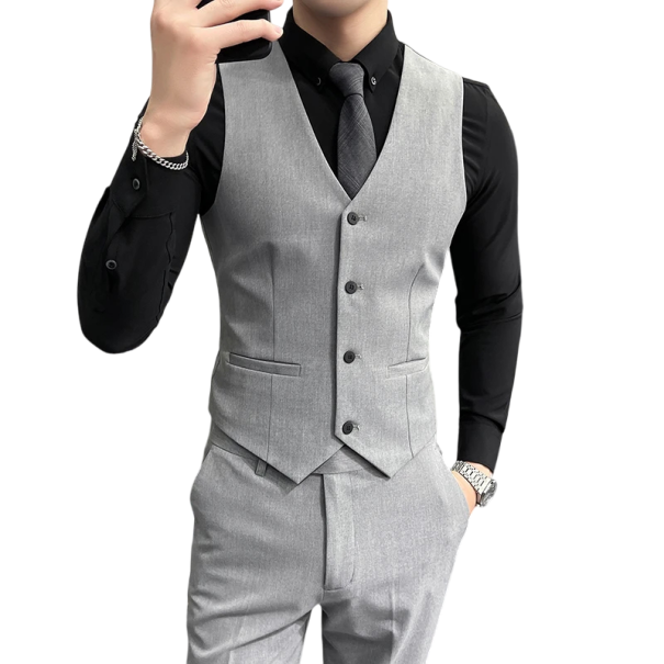 Pánská elegantní vesta s kapsami Jednobarevná společenská vesta na knoflíky Různé barvy Formální styl Viskóza Polyester světle šedá S