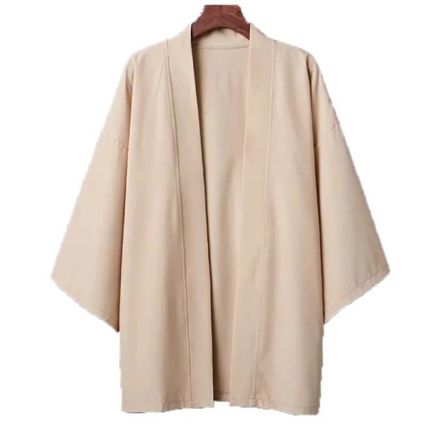 Pánska kimono košeľa Jednofarebné prevedenie Polyester Ľahký voľný strih pre mestský štýl a každodenné nosenie béžová L
