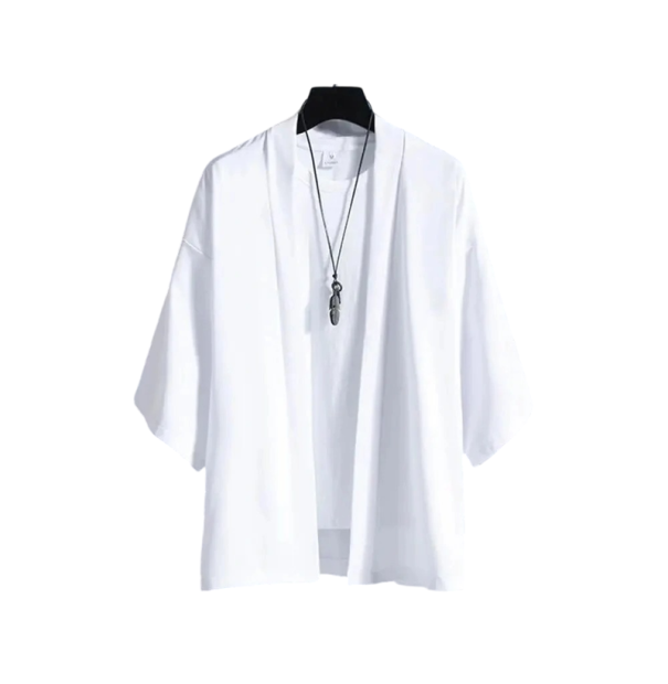 Pánská kimono košile Jednobarevné provedení Polyester Lehký volný střih pro městský styl a každodenní nošení bílá S