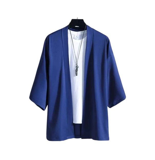 Pánská kimono košile Jednobarevné provedení Polyester Lehký volný střih pro městský styl a každodenní nošení modrá S