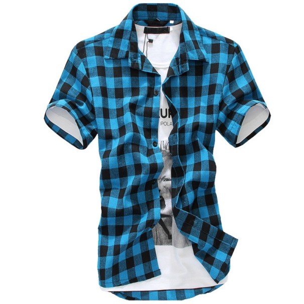Pánska kockovaná košeľa svetlo modrá XL