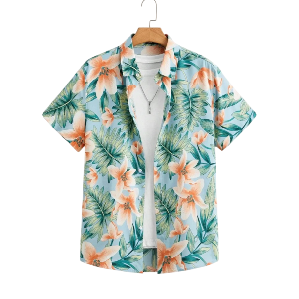 Pánska košela krátky rukáv Letné prevedenie Potlač palm a kvetov Zapínanie na gombíky Výstrih do V Polyester a spandex XS