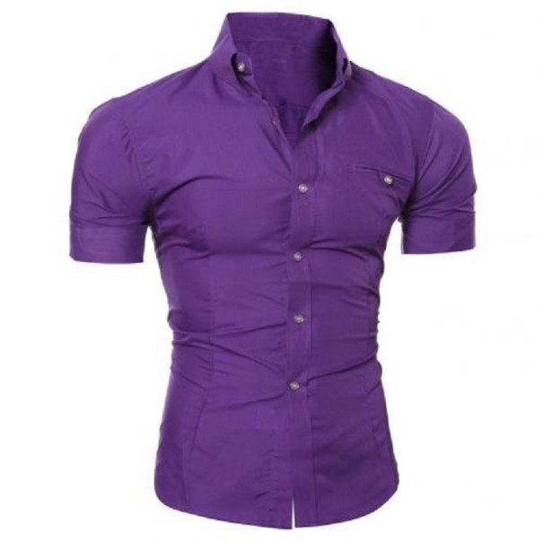 Pánska košeľa s krátkym rukávom F589 fialová S
