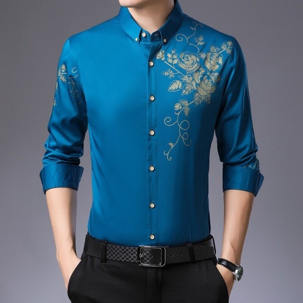 Pánska košeľa s ružami A3086 modrá XL 1