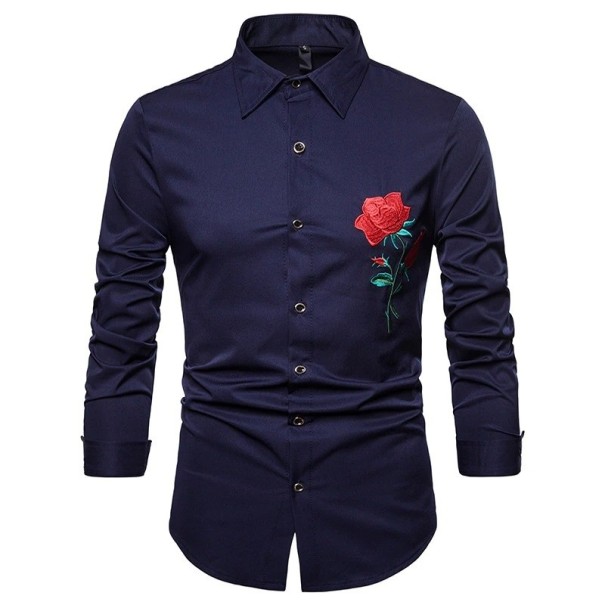 Pánska košeľa s ružou F727 tmavo modrá XXL