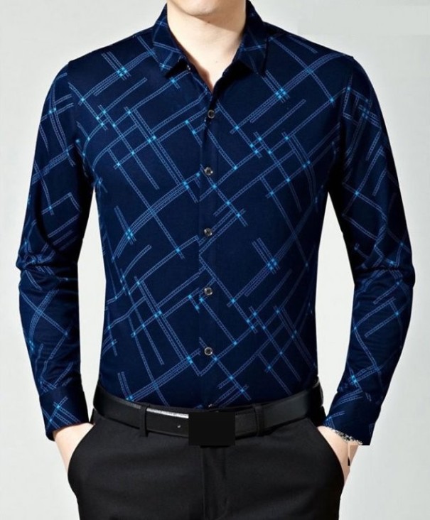 Pánska košeľa so vzorom J2064 modrá S