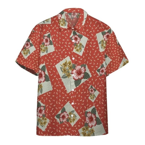 Pánská košile krátký rukáv Polyester Cihlová barva Květinové motivy Zapínání na knoflíky s límečkem pro léto 3XL