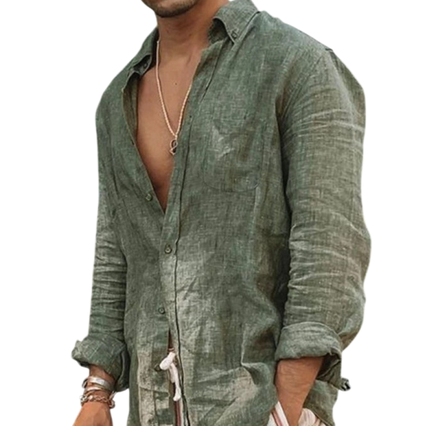 Pánská košile s dlouhým rukávem Jednobarevná Bavlna a polyester Kapsička Zapínání na knoflíky s límečkem Klasický střih zelená M