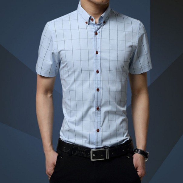 Pánská košile s krátkým rukávem A1467 světle modrá XS