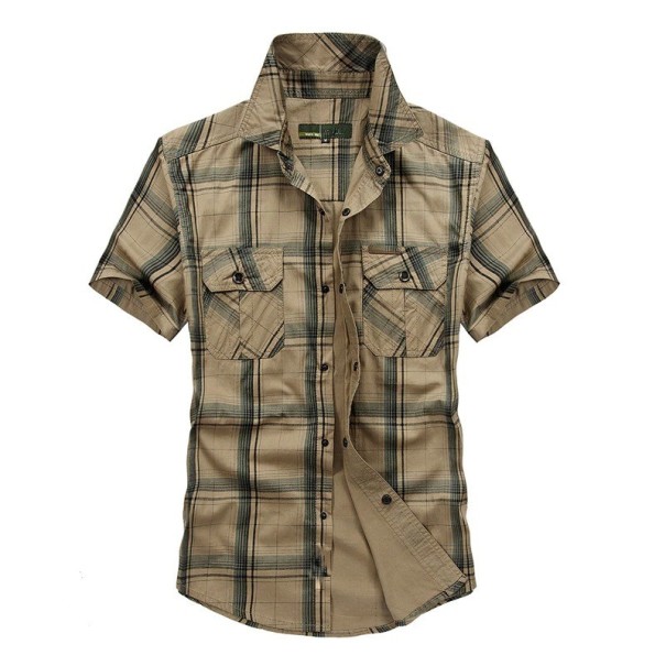 Pánská košile s krátkým rukávem F630 khaki XL