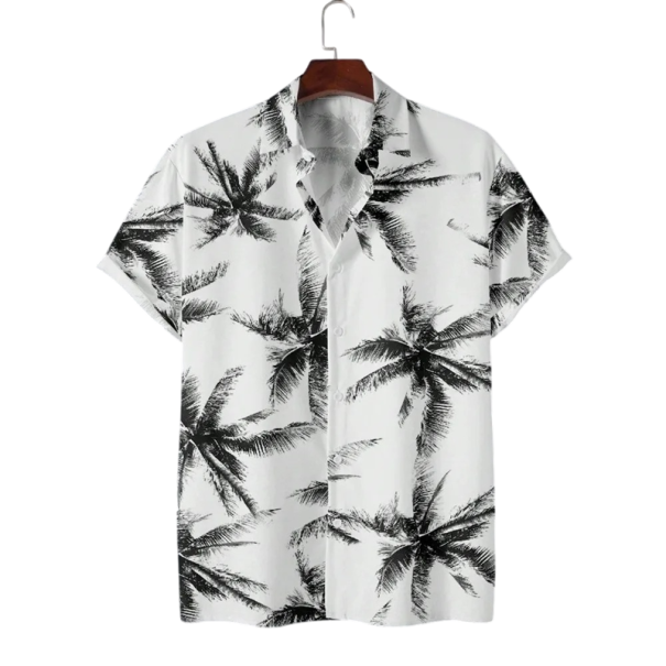 Pánská košile s krátkým rukávem Potisk palm Zapínání na knoflíky Výstřih do V Letní styl Polyester a spandex černá XS