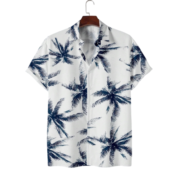 Pánská košile s krátkým rukávem Potisk palm Zapínání na knoflíky Výstřih do V Letní styl Polyester a spandex modrá XXL