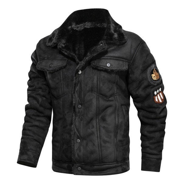 Pánská kožená bunda s límcem černá XXS