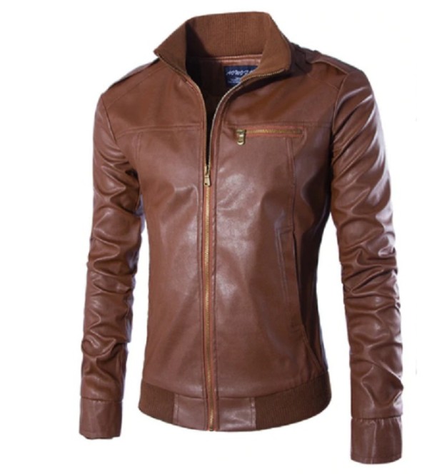Pánská kožená bunda s límcem J2068 kávová S