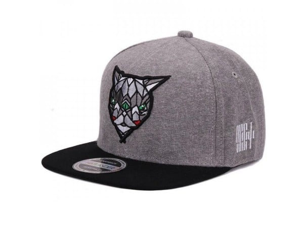 Pánska kšiltovka snapback s výšivkou geometrickej zvieracej hlavy Rovným kšiltom Bavlnená melírovaná látka Obvod hlavy 56 až 60 cm sivá
