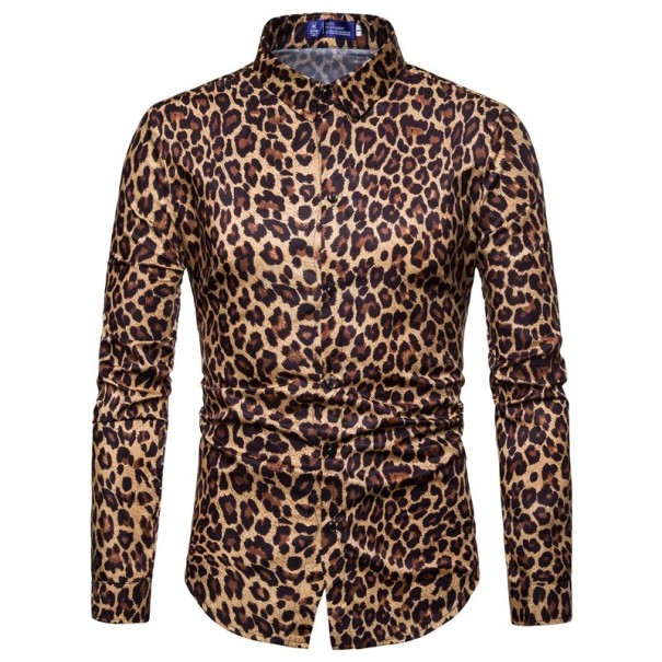 Pánska leopardia košeľa A3081 hnedá XL