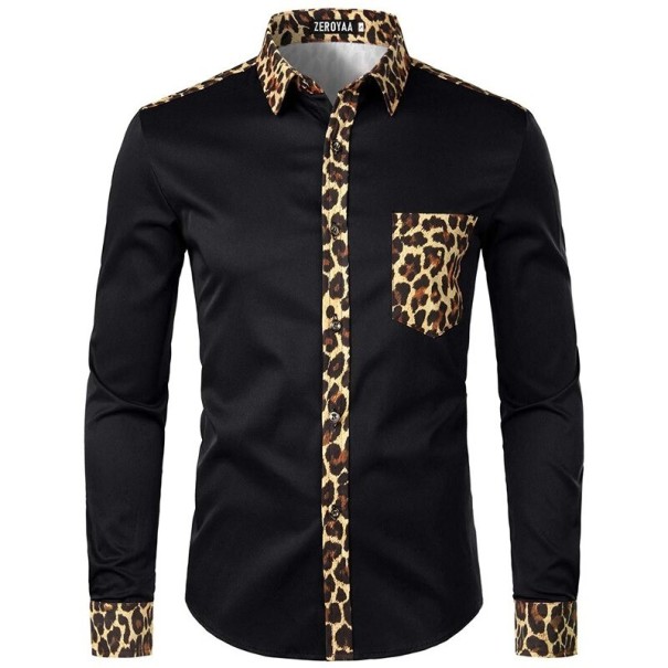 Pánska leopardia košeľa F617 čierna XL