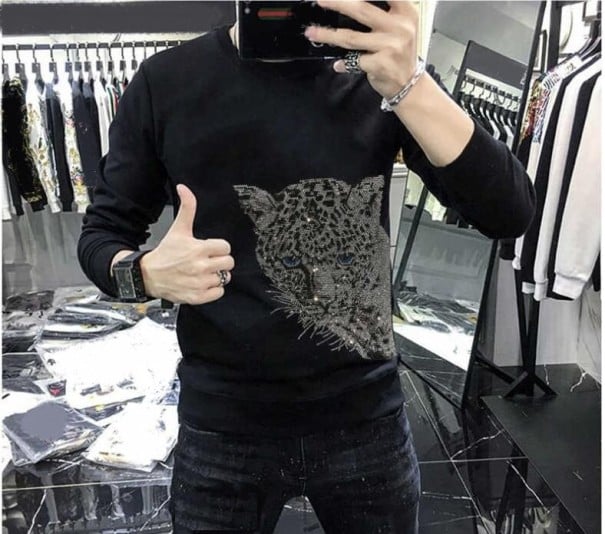 Pánská mikina s leopardem černá XS