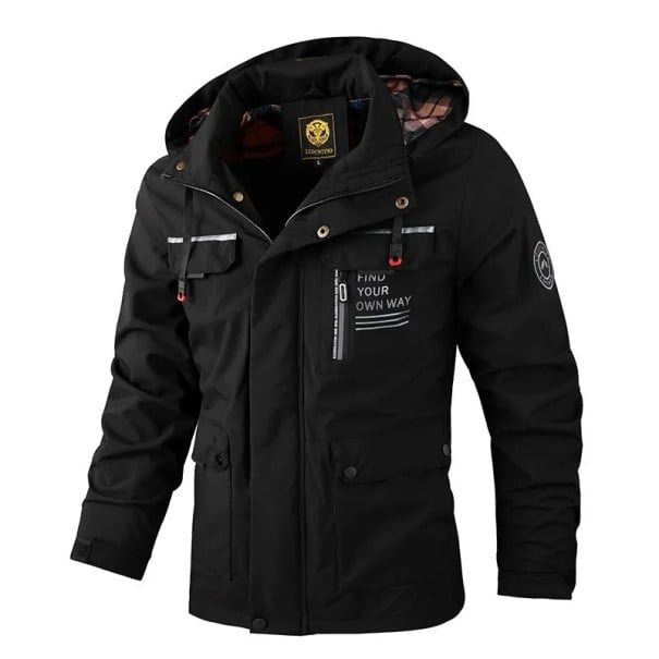 Pánská módní ležérní větrovka s kapucí nepromokavá zimní bunda s kapucí na zip s kapsami jednobarevná POLYESTER různé barvy černá XS