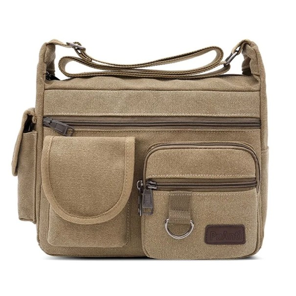 Pánska plátená taška cez rameno 31×21×14 cm Ležérne crossbody cestovná kabelka Vysoko kvalitná módna luxusná pánska taška khaki