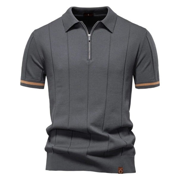 Pánská polokošile na zip s V výstřihem a límečkem Krátký rukáv Jednobarevná Polyester Viskóza Elegantní styl tmavě šedá XL