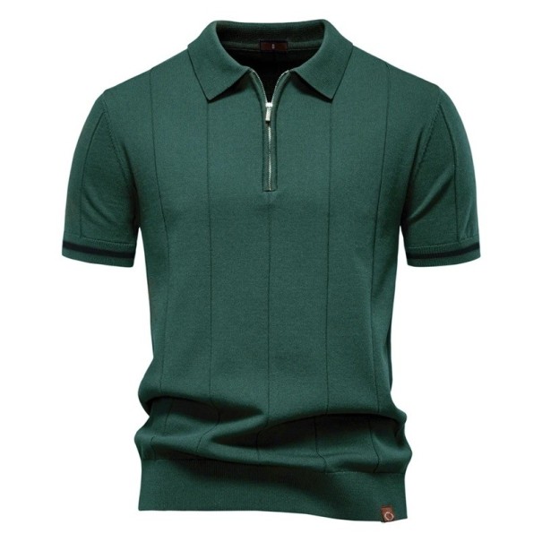 Pánská polokošile na zip s V výstřihem a límečkem Krátký rukáv Jednobarevná Polyester Viskóza Elegantní styl zelená S